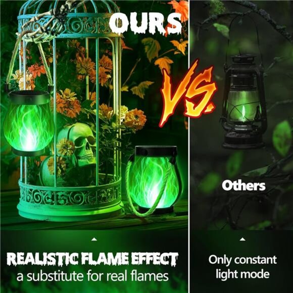 2 Pack Solar Lanterns Lights, Halloween Flickering Flame Garden Lights - Picture 5 of 8